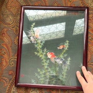 Handmade silk Framed Goldfish Art Print
